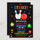 Invitation à l'anniversaire de bowling Grattez-vou (Devant / Derrière)