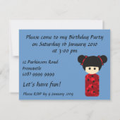 Invitation à l'anniversaire de Bright Kokeshi (Dos)