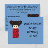 Invitation à l'anniversaire de Bright Kokeshi (Devant / Derrière)