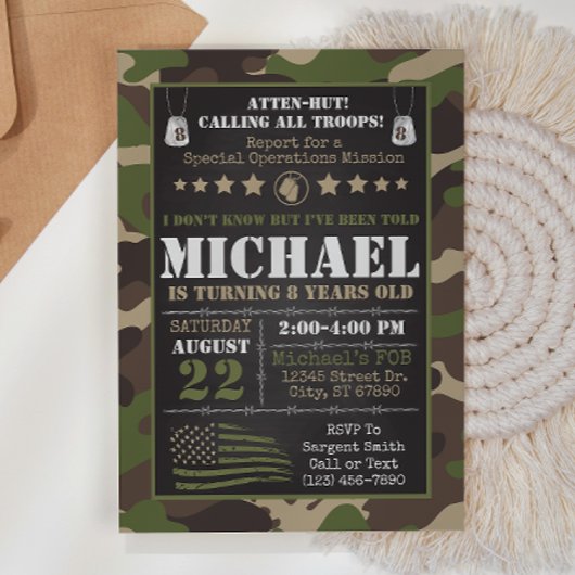Invitation à l'anniversaire de Camo de l'armée