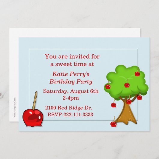 Invitation à l'anniversaire de Candy Apple et Appl (Devant / Derrière)