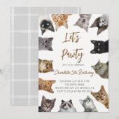 Invitation à l'anniversaire de Cat Pawty (Devant / Derrière)