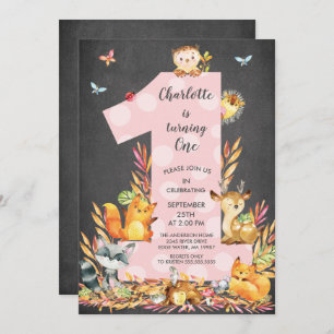 Invitation à l'anniversaire de Chalkboard Woodland