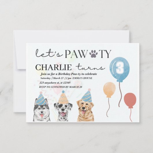 invitation à l'anniversaire de chien pawty (Devant)