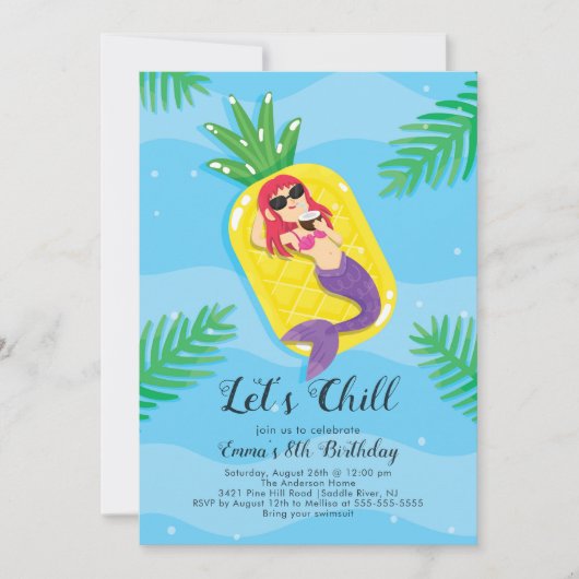 Invitation à l'anniversaire de Chill Mermaid (Devant)