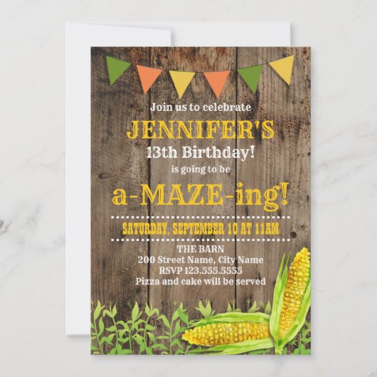 Invitation à l'anniversaire de Corn Maze (Devant)