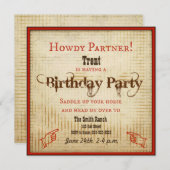 Invitation à l'anniversaire de Cowboy (Devant / Derrière)