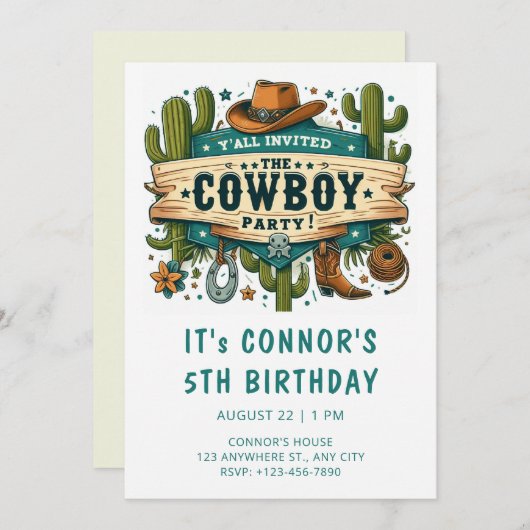 Invitation à l'anniversaire de Cowboy (Devant / Derrière)