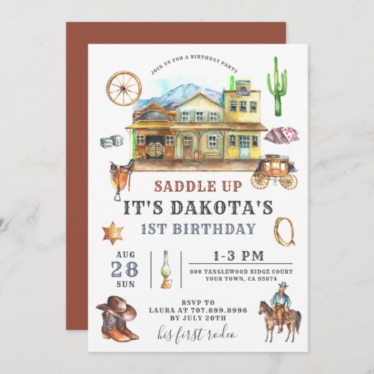 Invitation à l'anniversaire de Cowboy (Devant / Derrière)