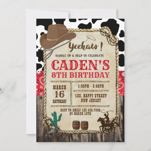Invitation à l'anniversaire de Cowboy (Devant)
