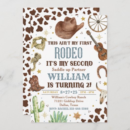 Invitation à l'anniversaire de Cowboy, 2e invitati (Devant / Derrière)