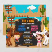 Invitation à l'anniversaire de Cowboy et Cowgirl W (Devant / Derrière)