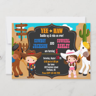 Invitation à l'anniversaire de Cowboy et Cowgirl W