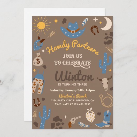 Invitation à l'anniversaire de Cowboy | Invitation (Devant / Derrière)