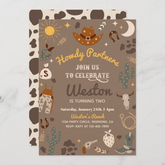 Invitation à l'anniversaire de Cowboy | Invitation (Devant / Derrière)