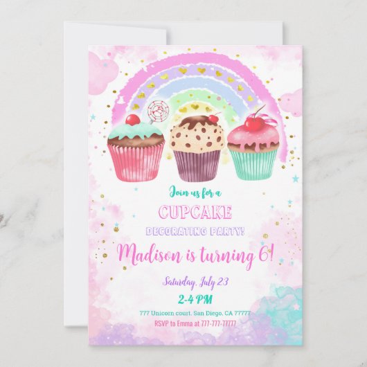 Invitation à l'anniversaire de Cupcake modifiable (Devant)