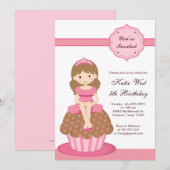 Invitation à l'anniversaire de Cupcake Princess (Devant / Derrière)