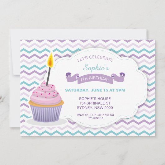 Invitation à l'anniversaire de Cupcake - V1 (Devant)