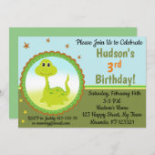 Invitation à l'anniversaire de Cute Dinosaur (Devant / Derrière)