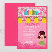 Invitation à l'anniversaire de CUTE Hula Girl PInk (Devant / Derrière)