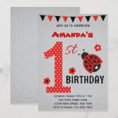 Invitation à l'anniversaire de Cute Ladybug (Devant / Derrière)