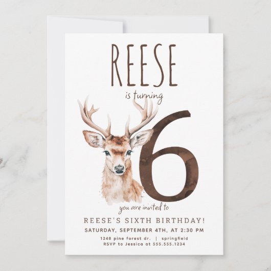 Invitation à l'anniversaire de Deer Sixième (Devant)