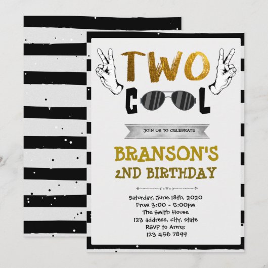 Invitation à l'anniversaire de deux cool (Devant / Derrière)