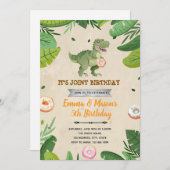 Invitation à l'anniversaire de Donut et dinosaure (Devant / Derrière)