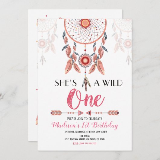 Invitation à l'anniversaire de Dream Catcher Wild  (Devant / Derrière)