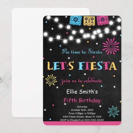 Invitation à l'anniversaire de Fiesta (Devant / Derrière)