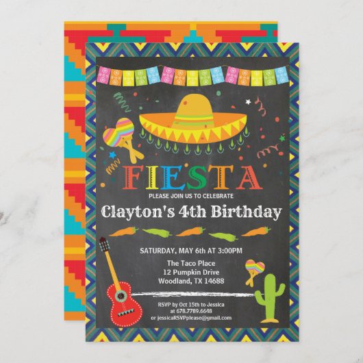 Invitation à l'anniversaire de Fiesta (Devant / Derrière)