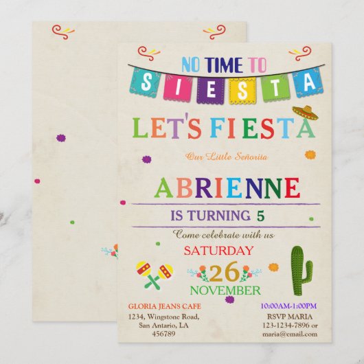 Invitation à l'anniversaire de Fiesta (Devant / Derrière)
