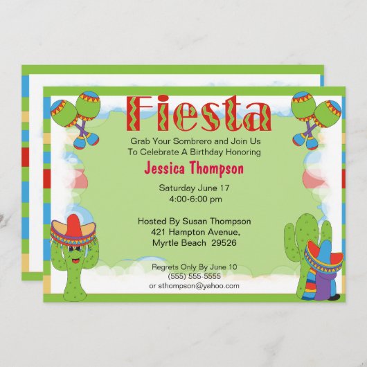 Invitation à l'anniversaire de Fiesta (Devant / Derrière)