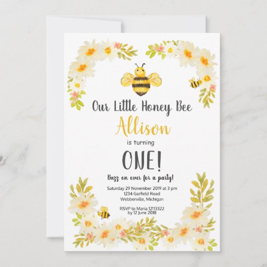 Invitation à l'anniversaire de Floral Bee (Devant)