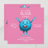 Invitation à l'anniversaire de Fluffy Cute Monster (Devant / Derrière)