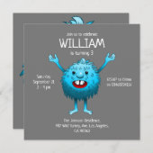 Invitation à l'anniversaire de Fluffy Cute Monster (Devant / Derrière)