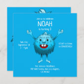 Invitation à l'anniversaire de Fluffy Cute Monster (Devant / Derrière)