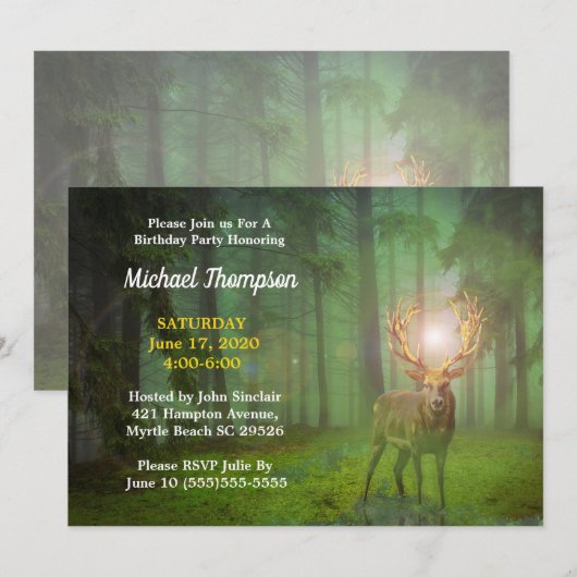 Invitation à l'anniversaire de Forest Deer (Devant / Derrière)