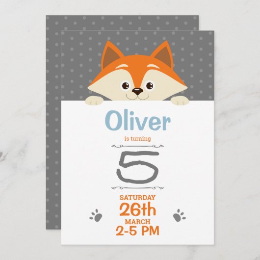 Invitation à l'anniversaire de Fox (Devant / Derrière)