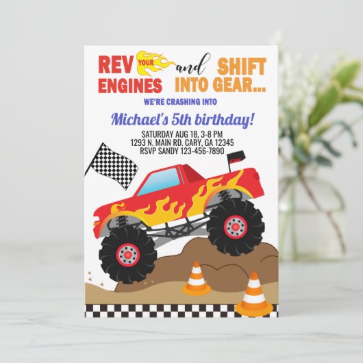 Invitation à l'anniversaire de garçon des camions (Debout devant)