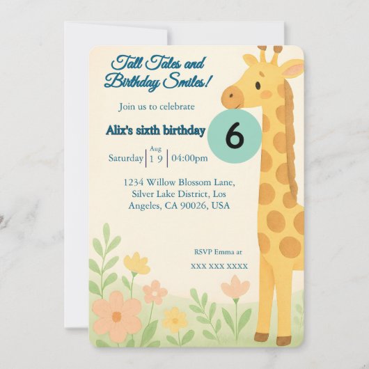 Invitation à l'anniversaire de Giraffe - Texte per (Devant)