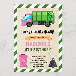 Invitation à l'anniversaire de Girl Garbage Truck
