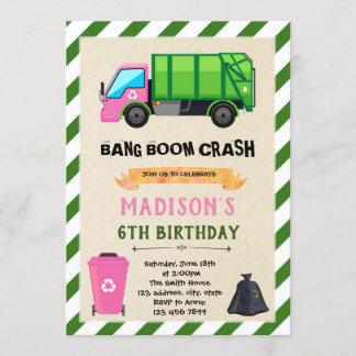 Invitation à l'anniversaire de Girl Garbage Truck