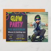 Invitation à l'anniversaire de Glow Party avec pho (Devant / Derrière)