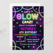 Invitation à l'anniversaire de Glow Party, Neon Pa (Devant / Derrière)
