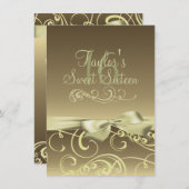 Invitation à l'anniversaire de Gold Swirl & Bow (Devant / Derrière)
