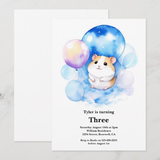 Invitation à l'anniversaire de Hamster (Devant / Derrière)