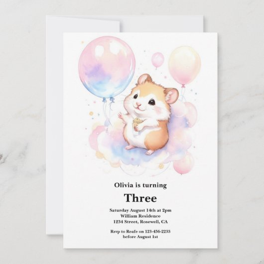 Invitation à l'anniversaire de Hamster (Devant)