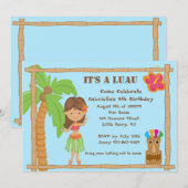 Invitation à l'anniversaire de Hula Girl Luau (Devant / Derrière)