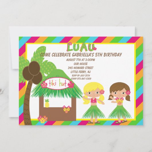 Invitation à l'anniversaire de Hula Girls Tiki Hut (Devant)